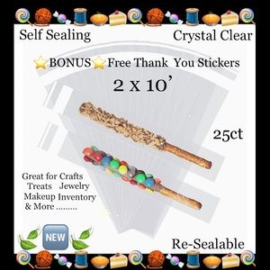 25ct 2x10’ Clear Cello Bags w/Free Stickers 🍃🆕🍃Crystal Clear~ Resealable Bags